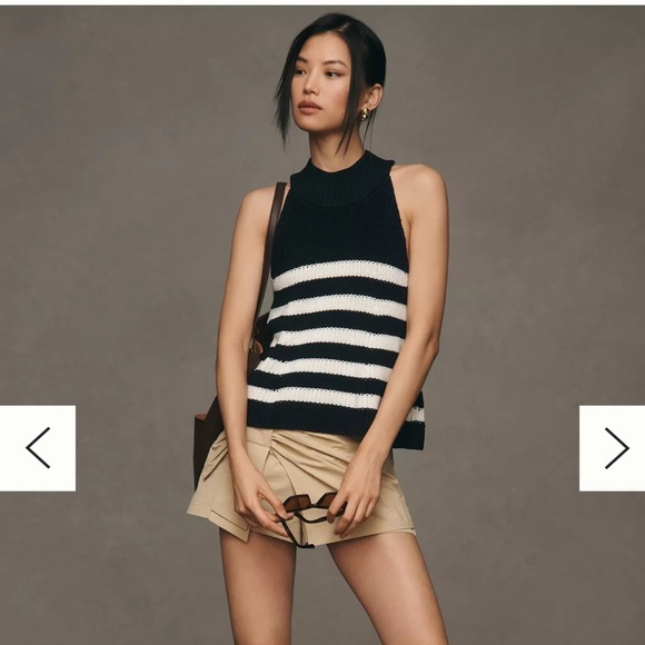 Anthropologie Pilcro Mock Neck Swing Sweater Tank Navy+White Stripe Size Small - Picture 3 of 9